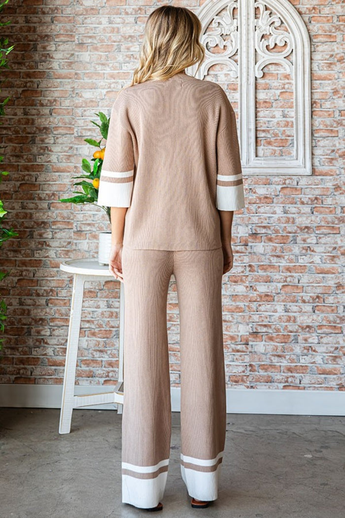 Contrast Ribbed Knit Pants