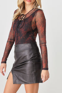 Abstract Mesh Lace-Up Bodysuit