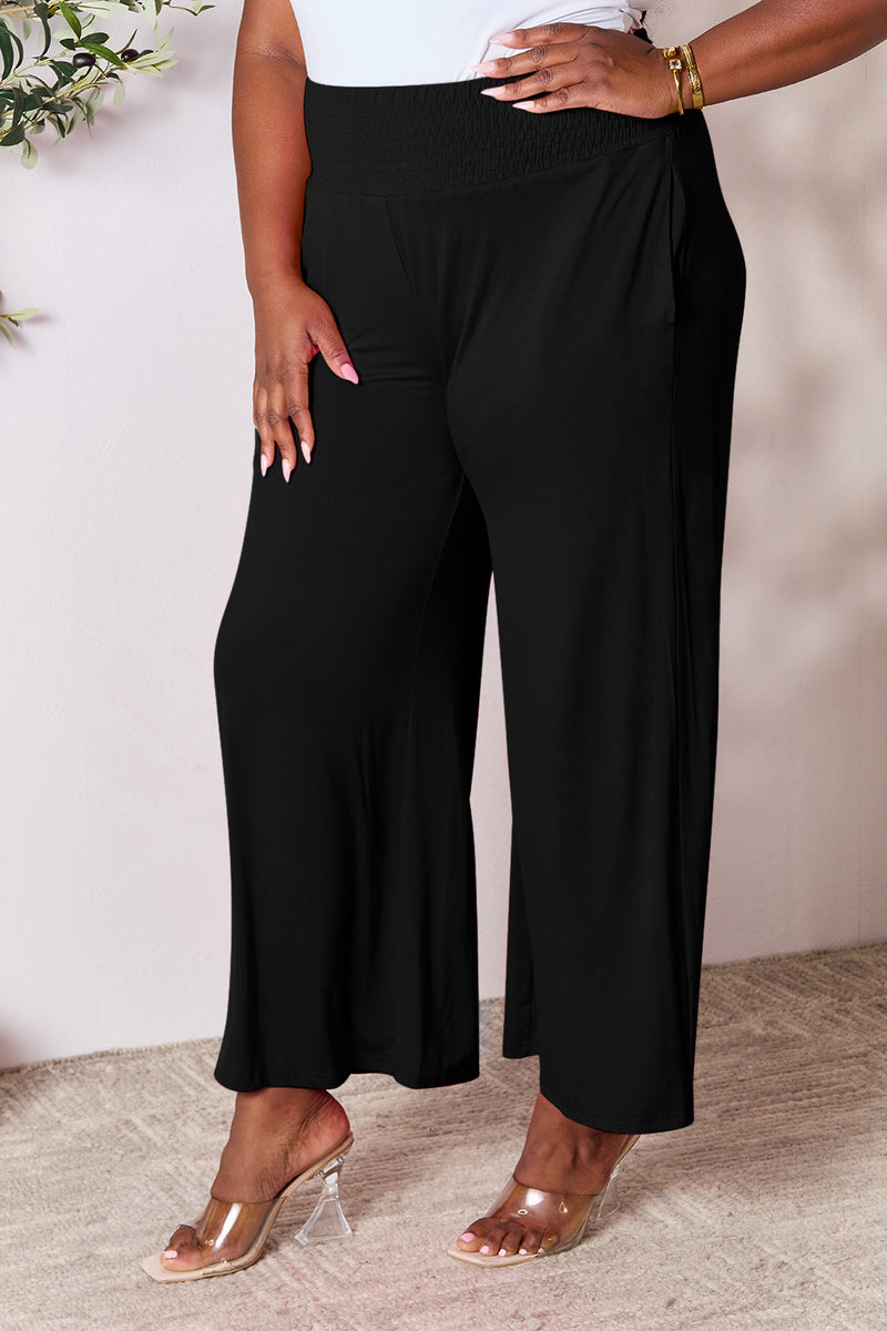 Smocked Wide Waistband Wide Leg Pants