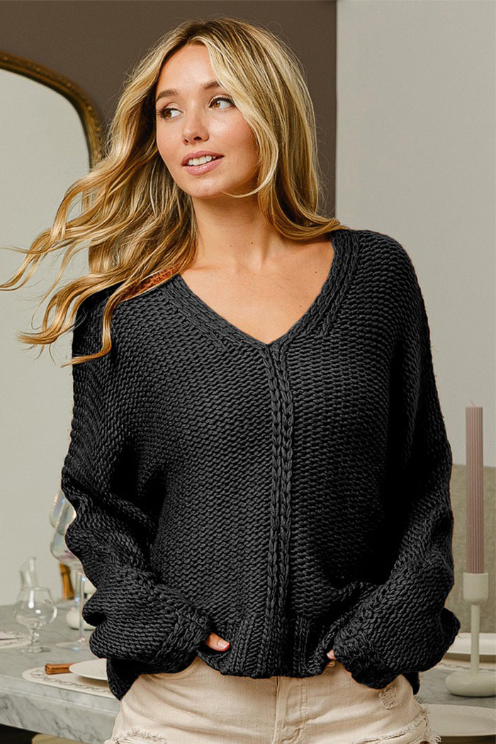 V-Neck Cable Knit Sweater