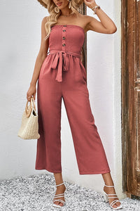 Strapless Smocked Jumpsuit with Pockets