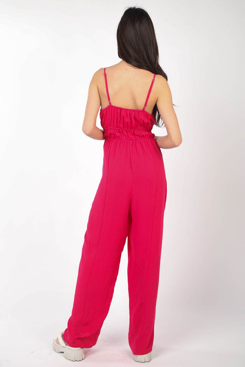 Pintuck Detail Woven Sleeveless Jumpsuit