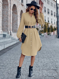 Notched Neck Long Sleeve Dress