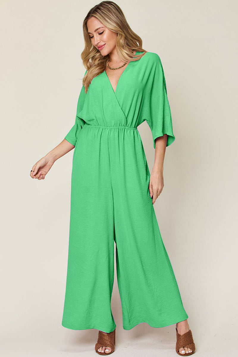 Half Sleeve Wide Leg Jumpsuit