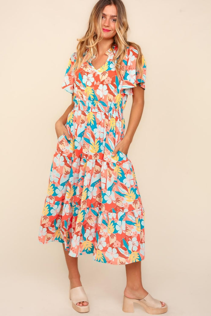 Tropical Floral Tiered Dress