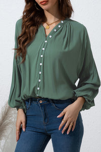 Button Up Balloon Sleeve Shirt