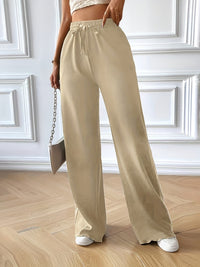 Drawstring Pocketed Wide Leg Pants