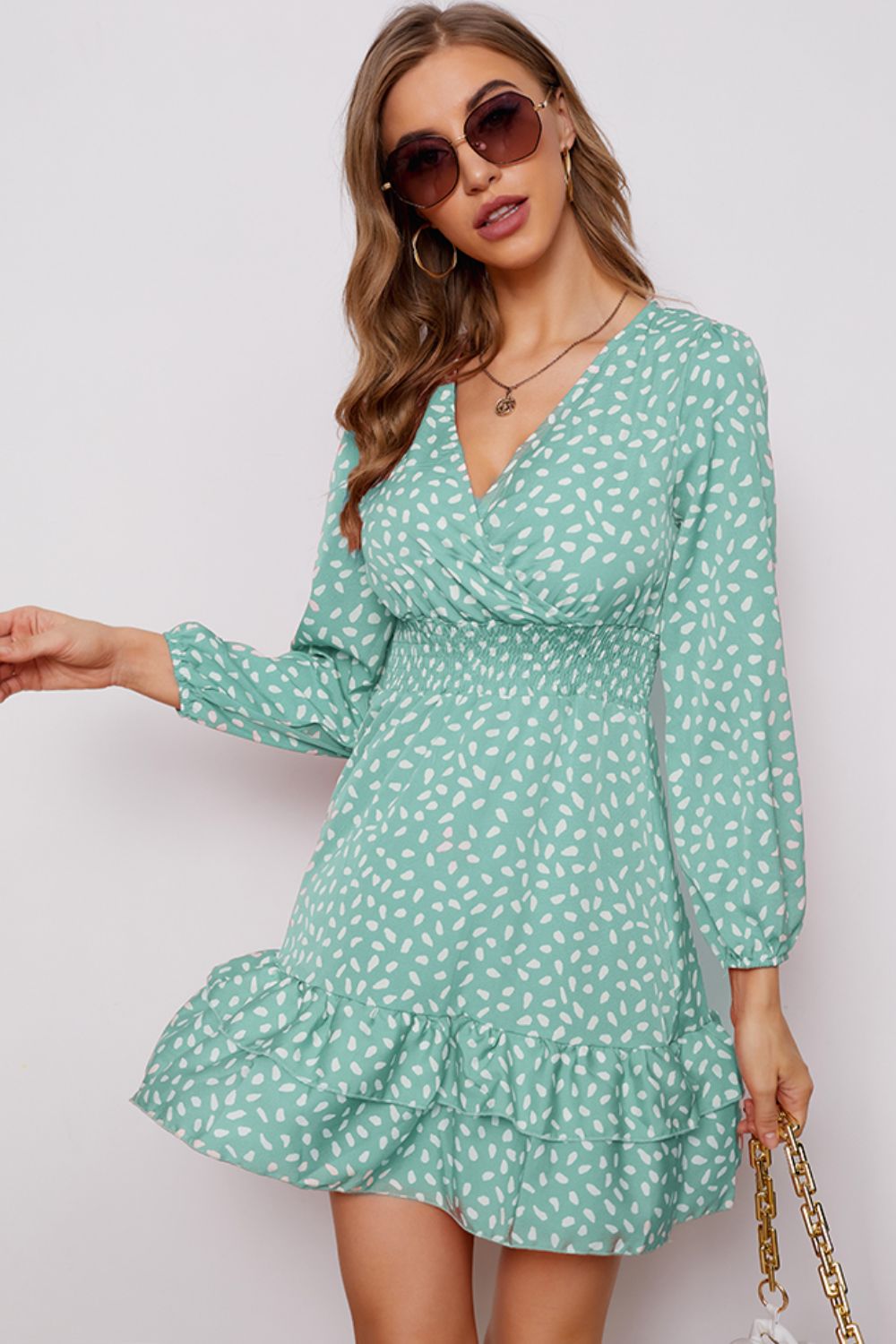 Puff Sleeve Ruffle Hem Dress