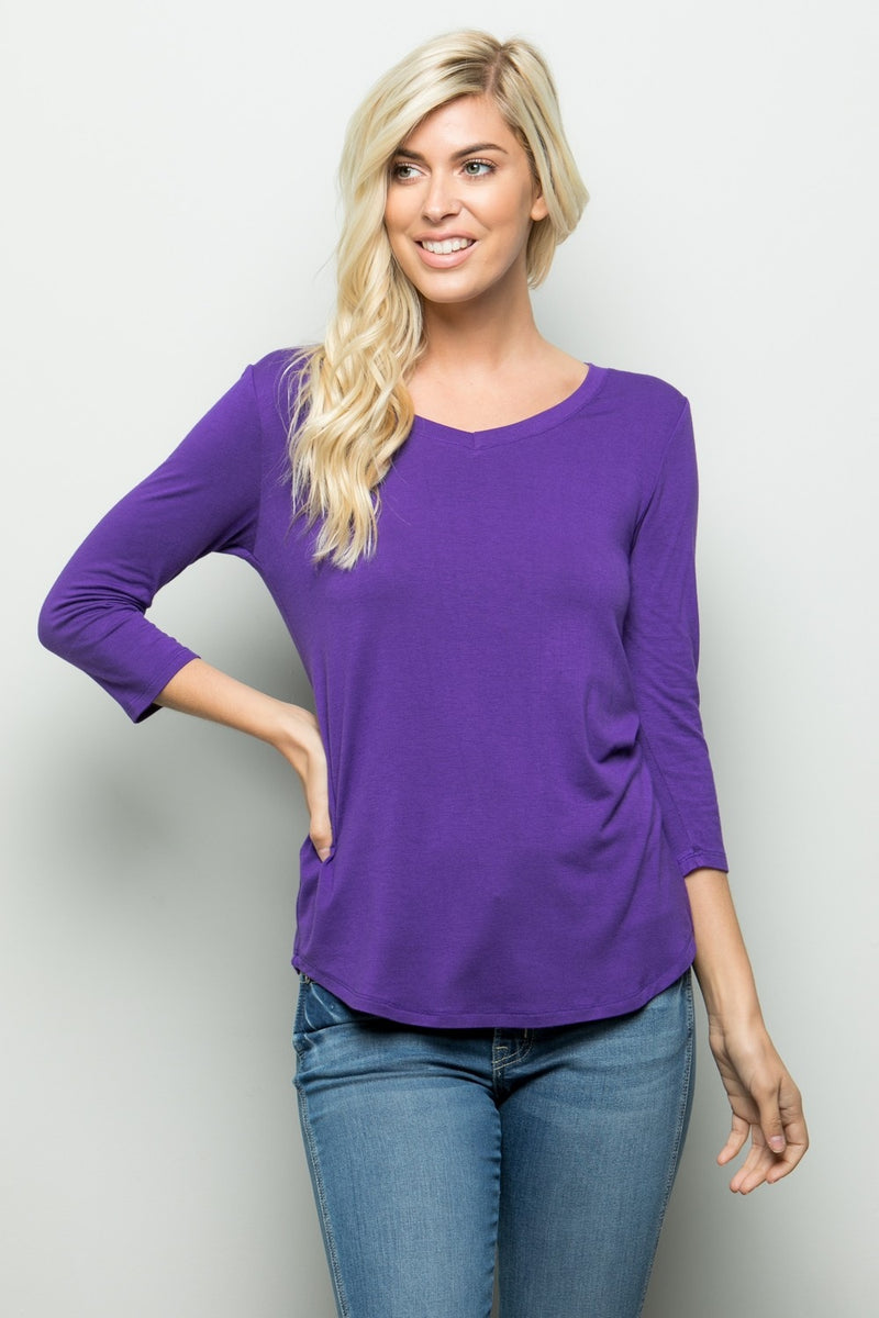 Three Quarter Sleeve V-Neck T-Shirt