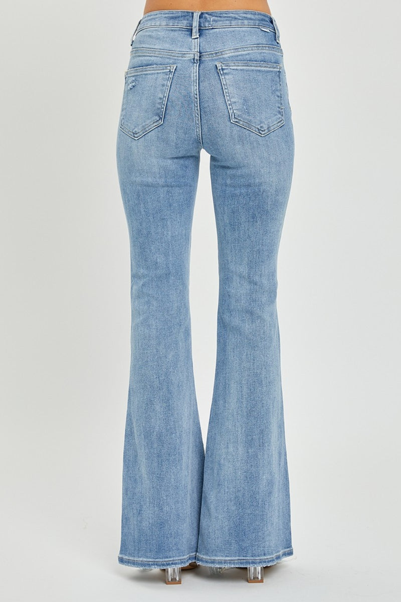 High Rise Frayed Hem Flare Jeans