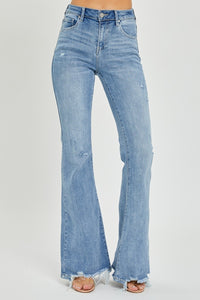 High Rise Frayed Hem Flare Jeans