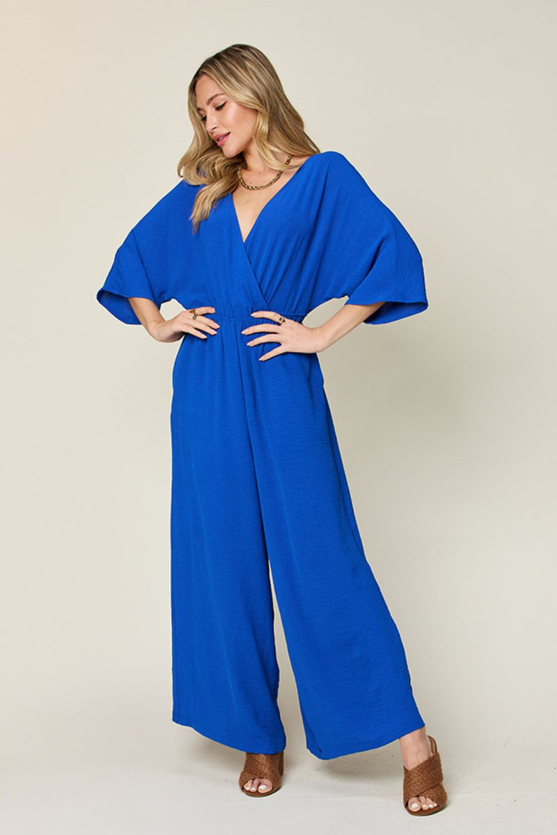 Half Sleeve Wide Leg Jumpsuit