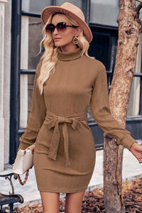 Long Sleeve Tie Belt Mini Dress