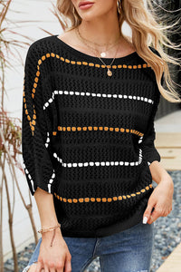 Striped Three-Quarter Sleeve Knit Top