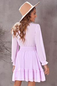 Tied Plunge Flounce Sleeve Dress