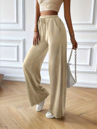 Drawstring Pocketed Wide Leg Pants