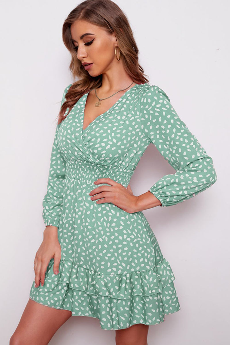 Puff Sleeve Ruffle Hem Dress