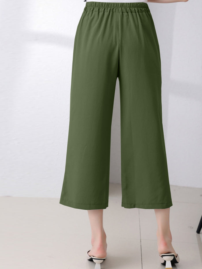 Pocketed Half Elastic Waist Pants