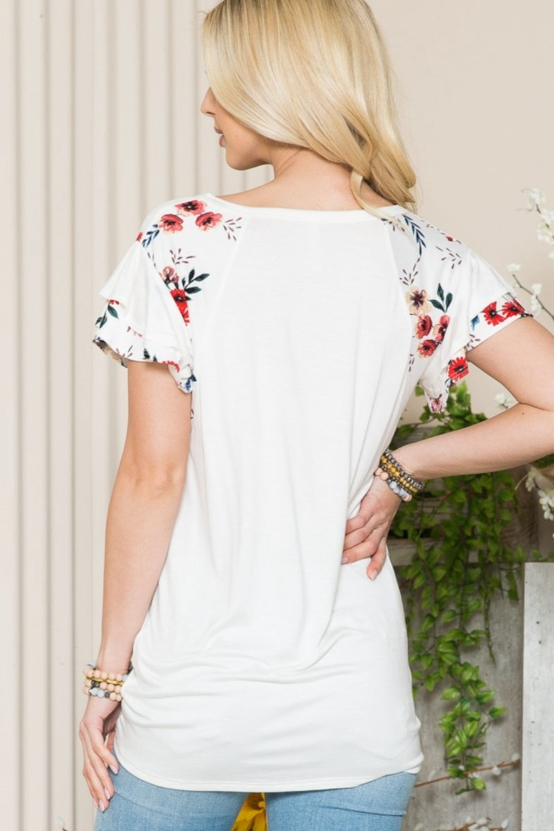 Floral Contrast Short Sleeve Top