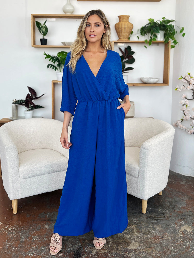 Half Sleeve Wide Leg Jumpsuit