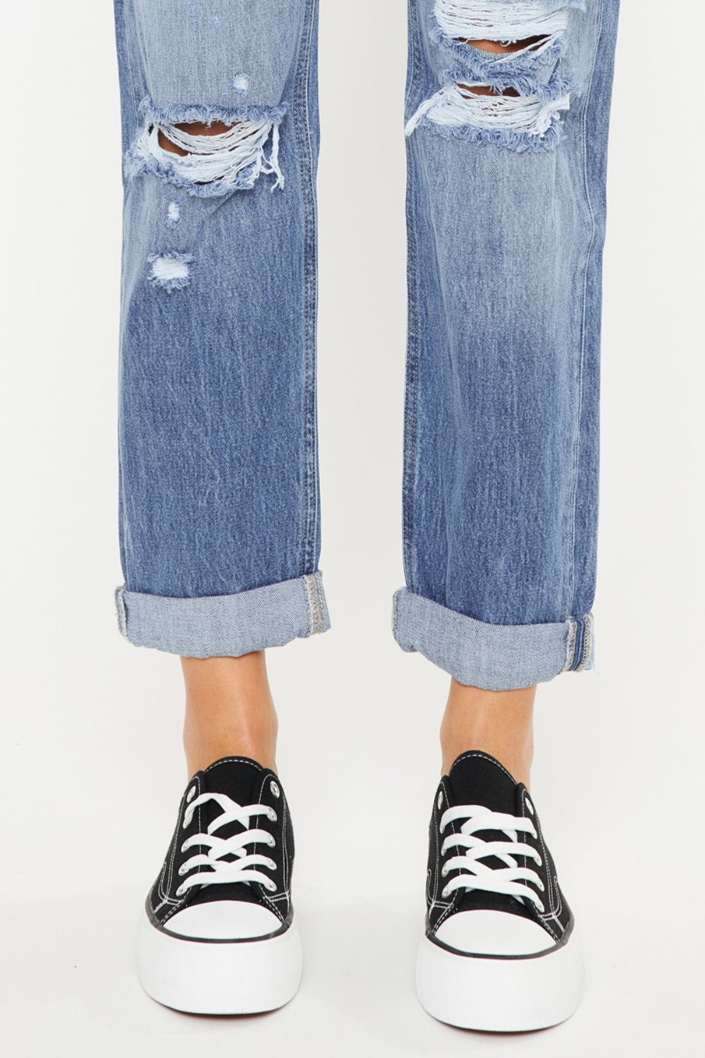 Mid Rise Distressed Straight Jeans