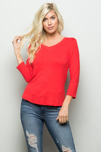 Three Quarter Sleeve V-Neck T-Shirt