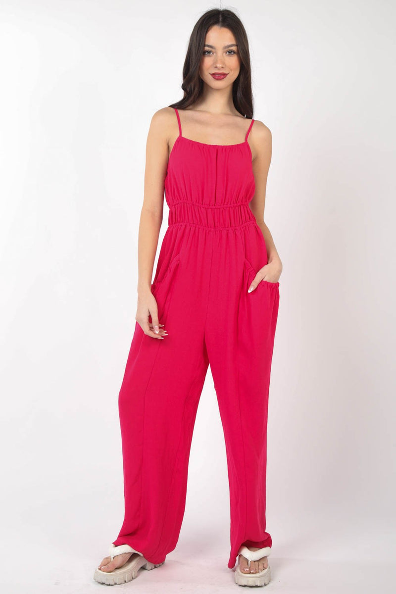 Pintuck Detail Woven Sleeveless Jumpsuit