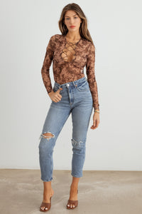 Abstract Mesh Lace-Up Bodysuit