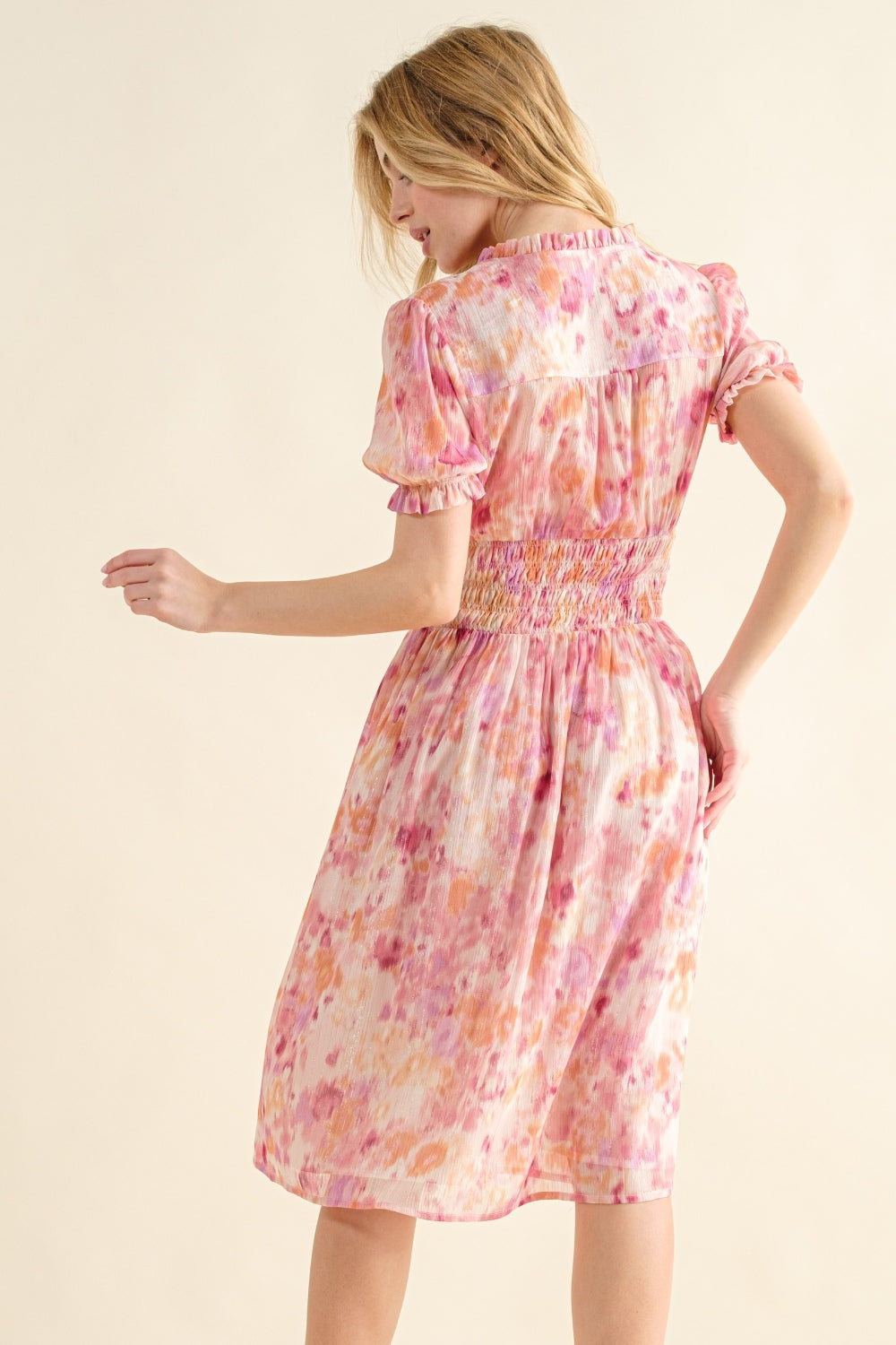 Smocked Waist Printed Midi Dress