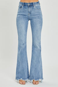 High Rise Frayed Hem Flare Jeans