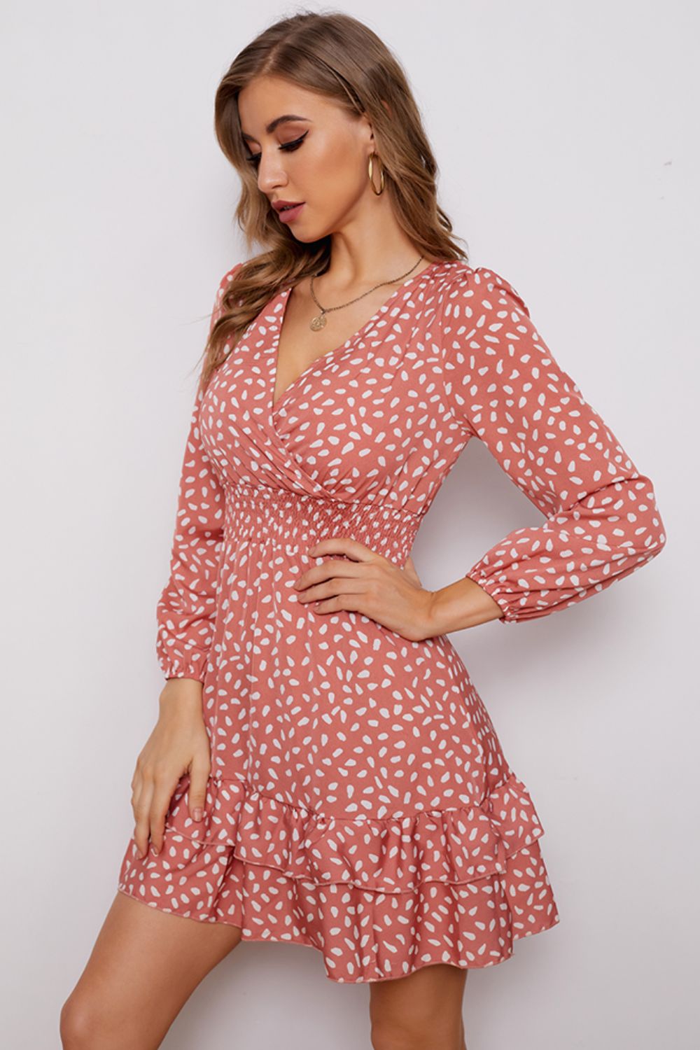 Puff Sleeve Ruffle Hem Dress