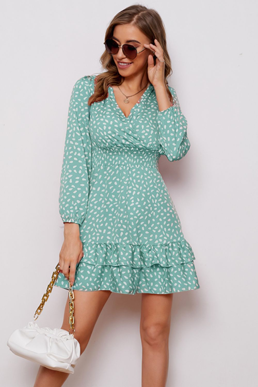 Puff Sleeve Ruffle Hem Dress