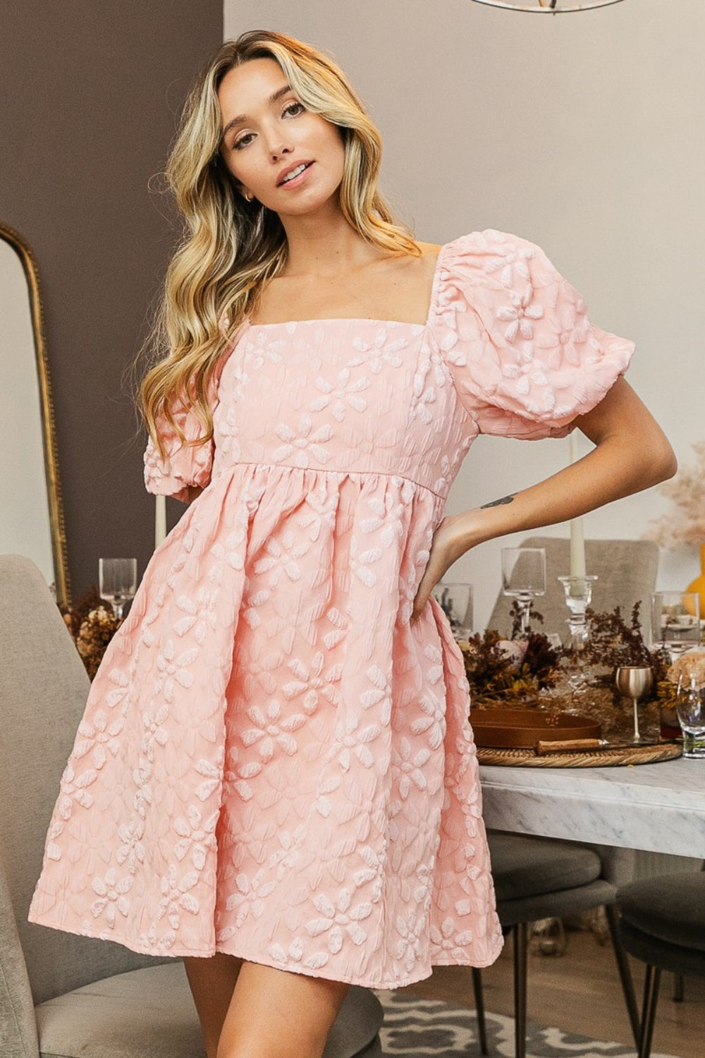 Flower Puff Sleeve Dress