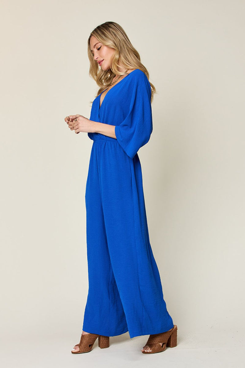 Half Sleeve Wide Leg Jumpsuit