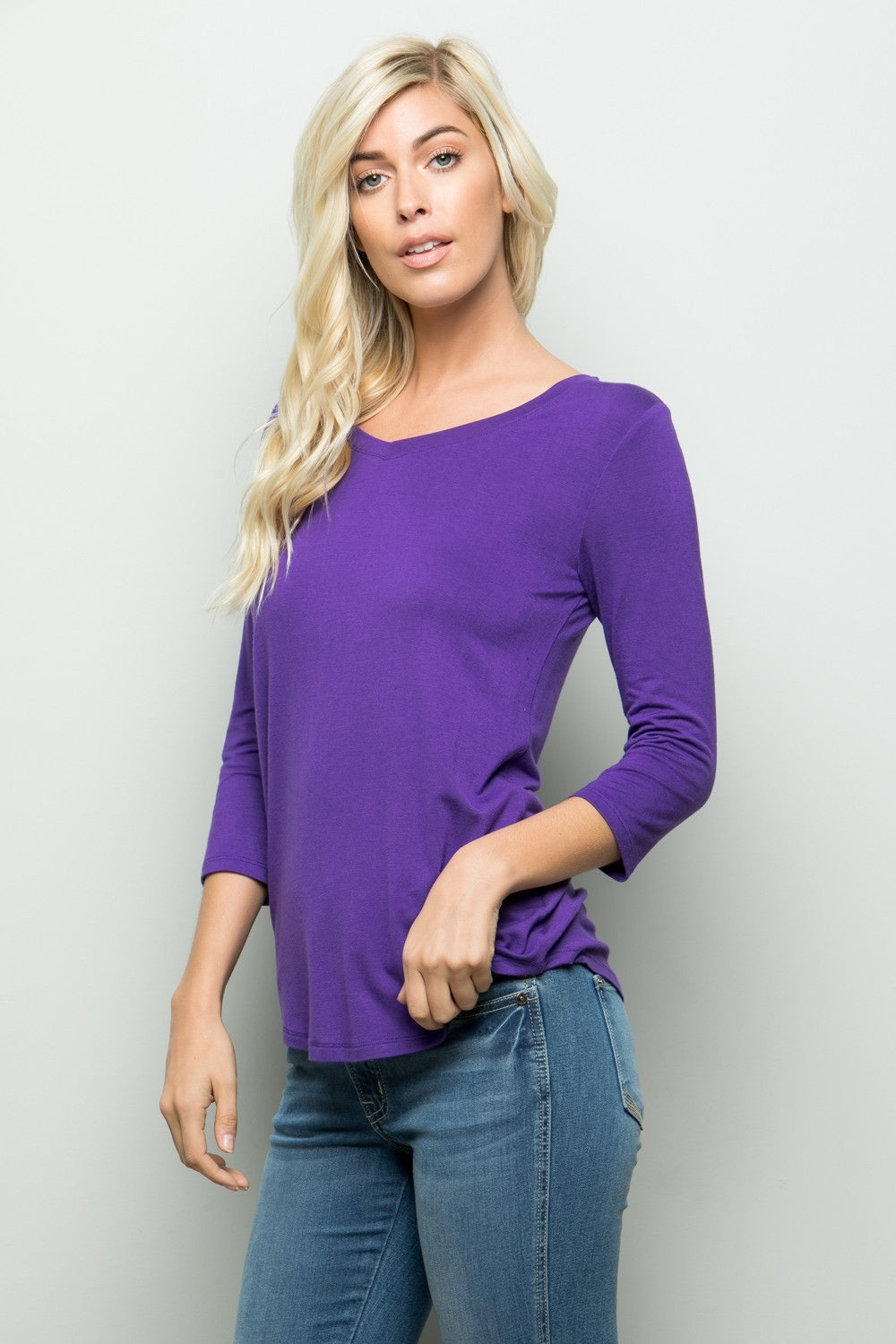 Three Quarter Sleeve V-Neck T-Shirt