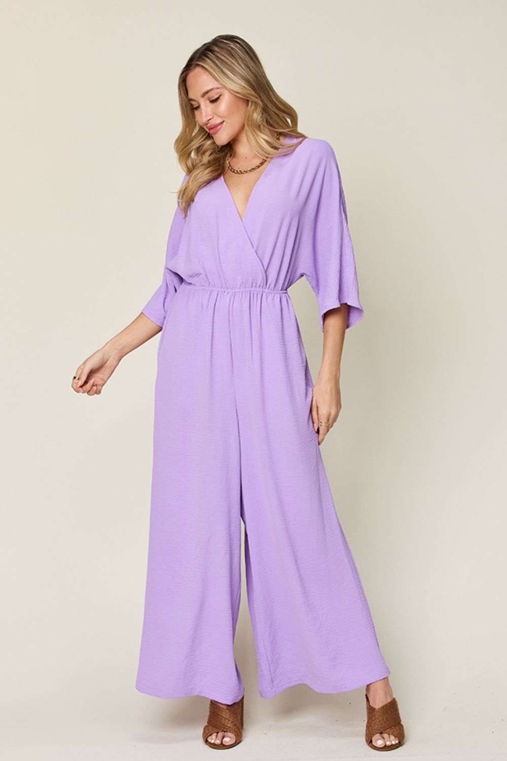 Half Sleeve Wide Leg Jumpsuit