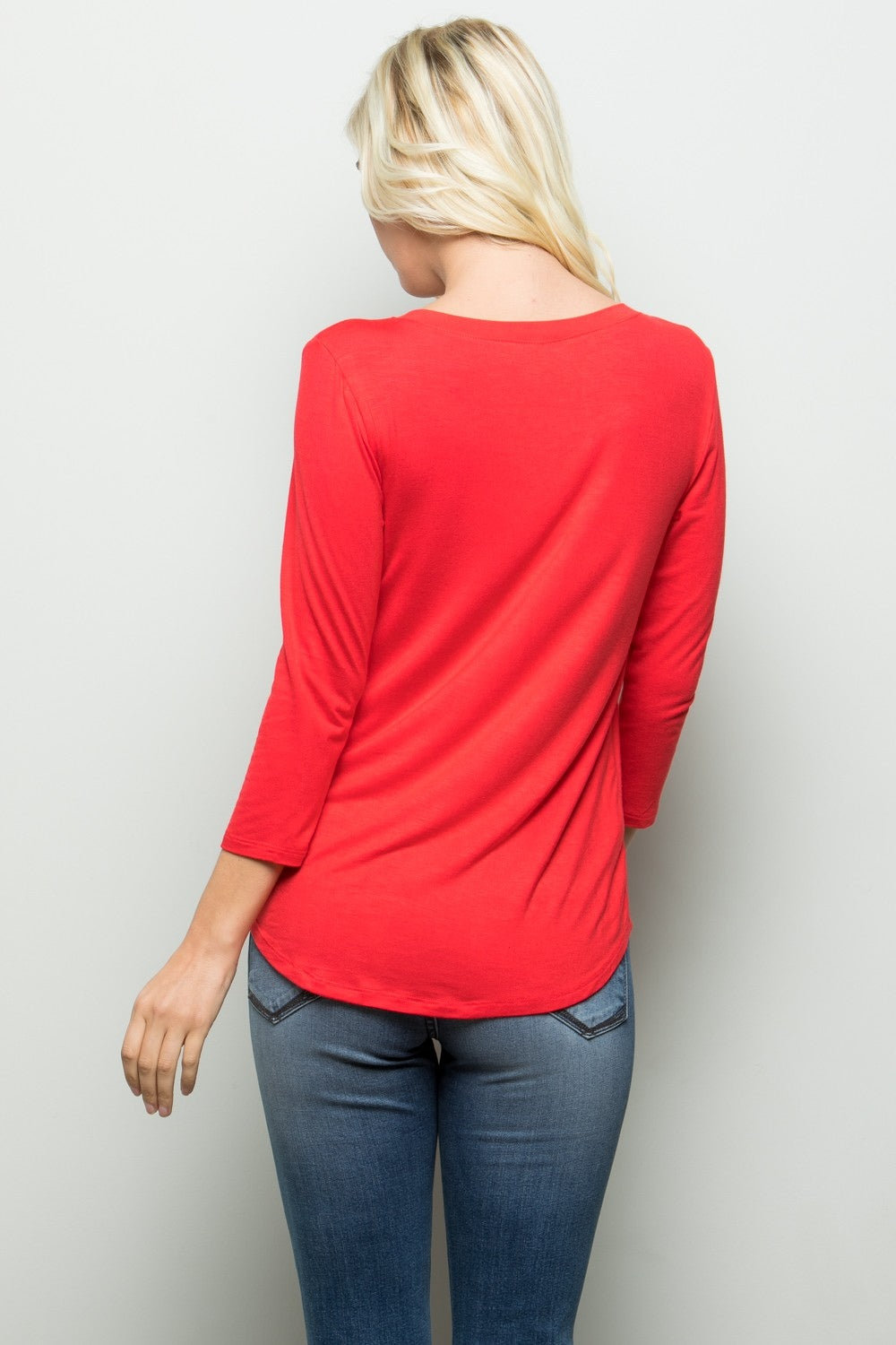 Three Quarter Sleeve V-Neck T-Shirt