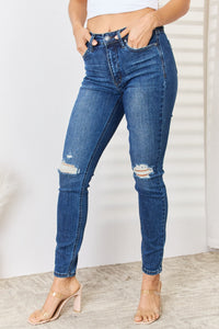 Mid Waist Distressed Slim Jeans