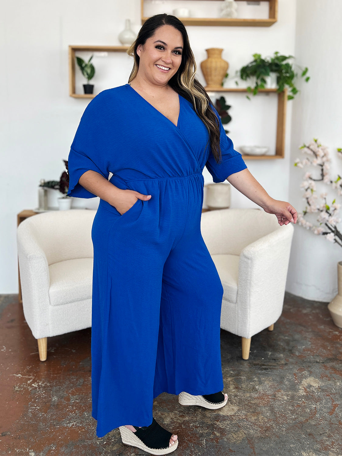 Half Sleeve Wide Leg Jumpsuit