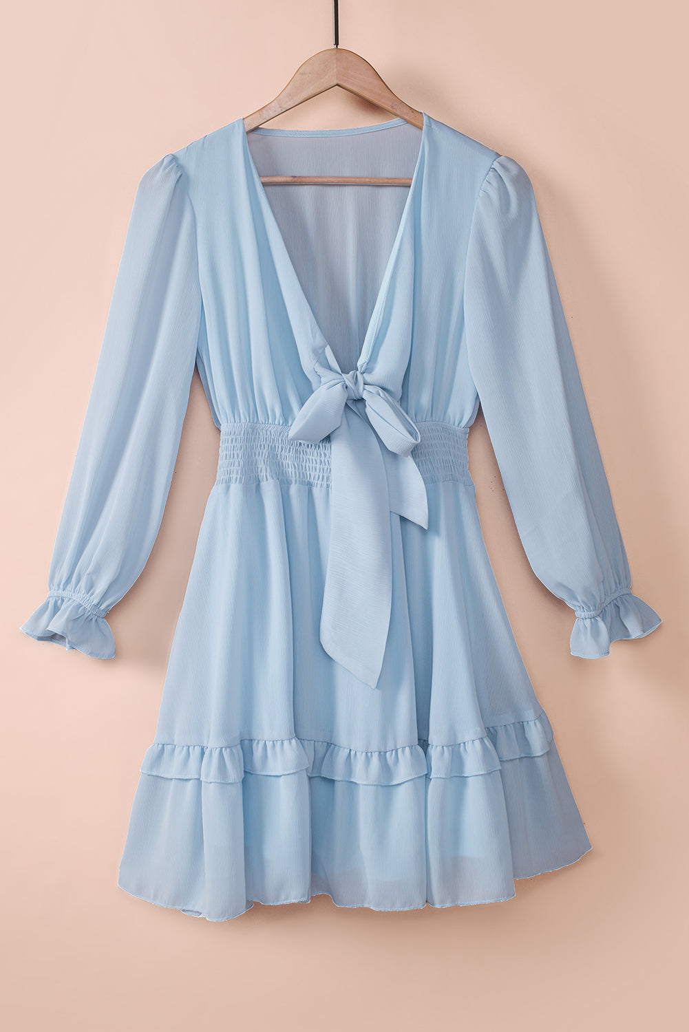 Tied Plunge Flounce Sleeve Dress