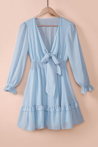 Tied Plunge Flounce Sleeve Dress