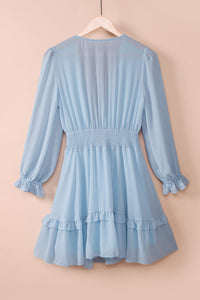 Tied Plunge Flounce Sleeve Dress