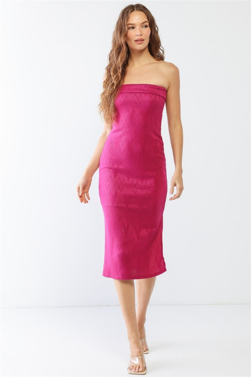 Geometric Print Strapless Side Slit Dress