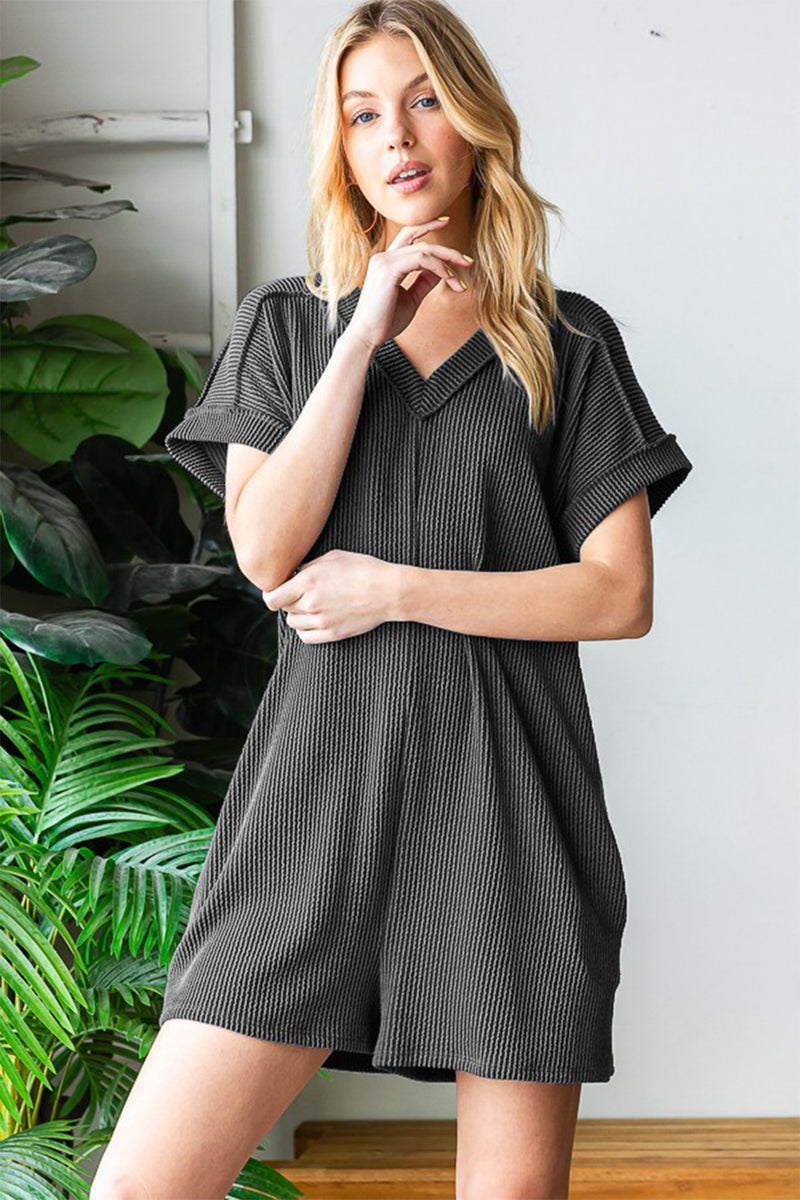 Short Sleeve Ribbed Romper