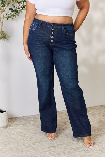 Button-Fly Straight Jeans