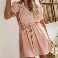 V-Neck Flounce Sleeve Dress