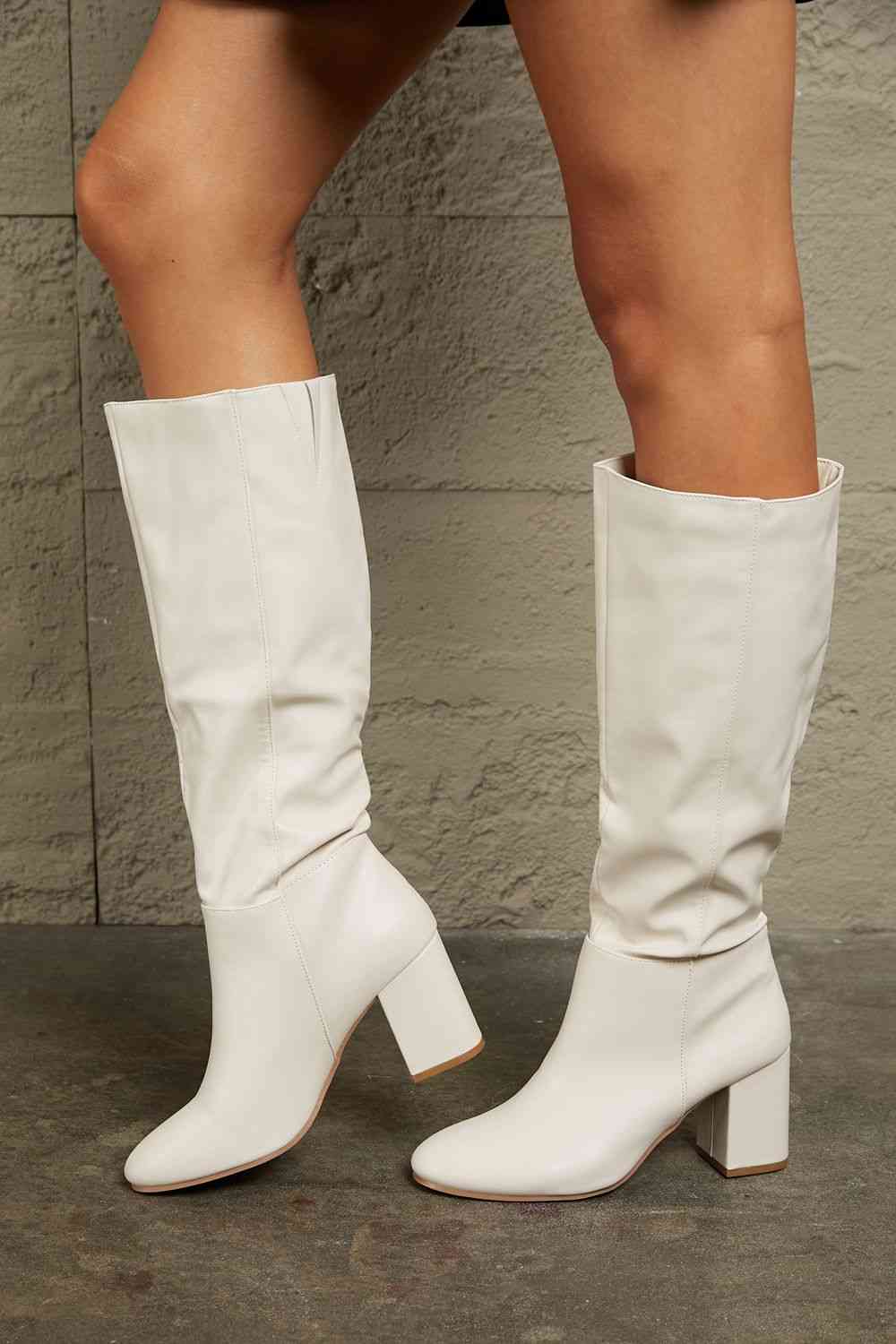 White Heel Knee High Boots