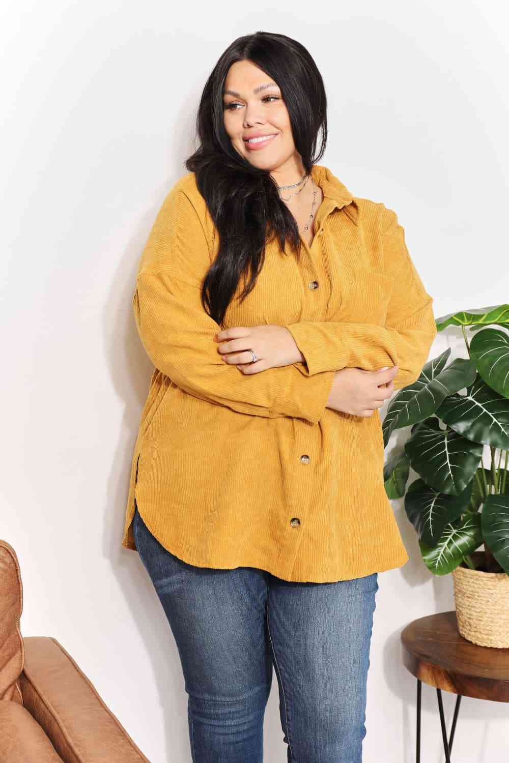 Button-Down Tunic Shirt with Bust Pocket