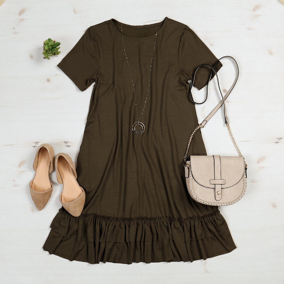 Short Sleeve Ruffled Hem Dress