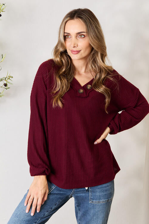 V-Neck Long Sleeve Blouse